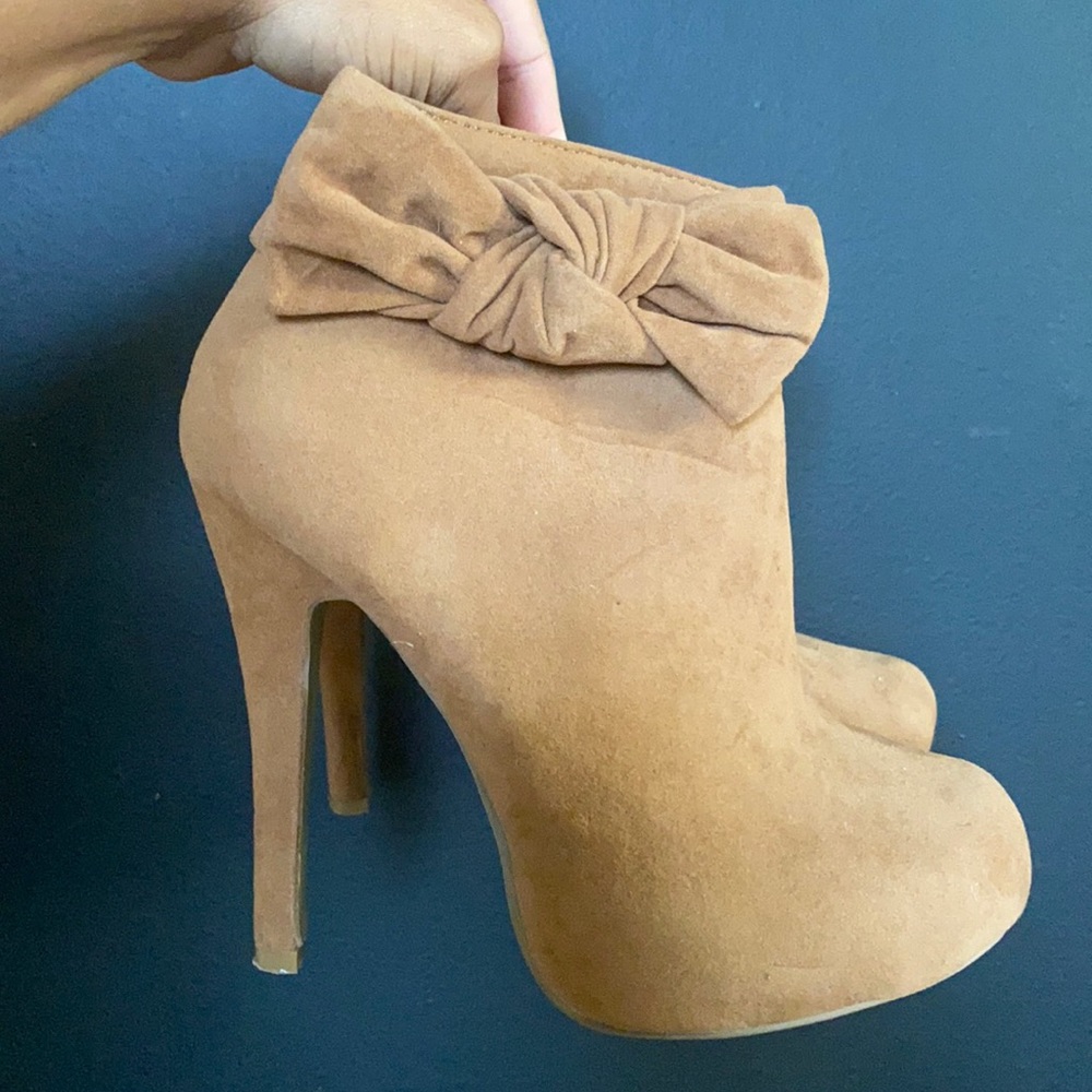 Tan Suede High Heel Booties